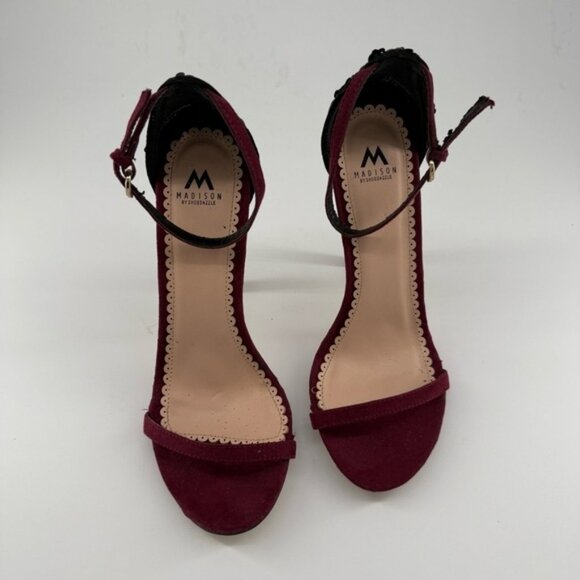 Madison By Shoedazzle Heels Womens US 7.5 Burgundy Ankle Strap Open Toe Chic - Picture 1 of 15